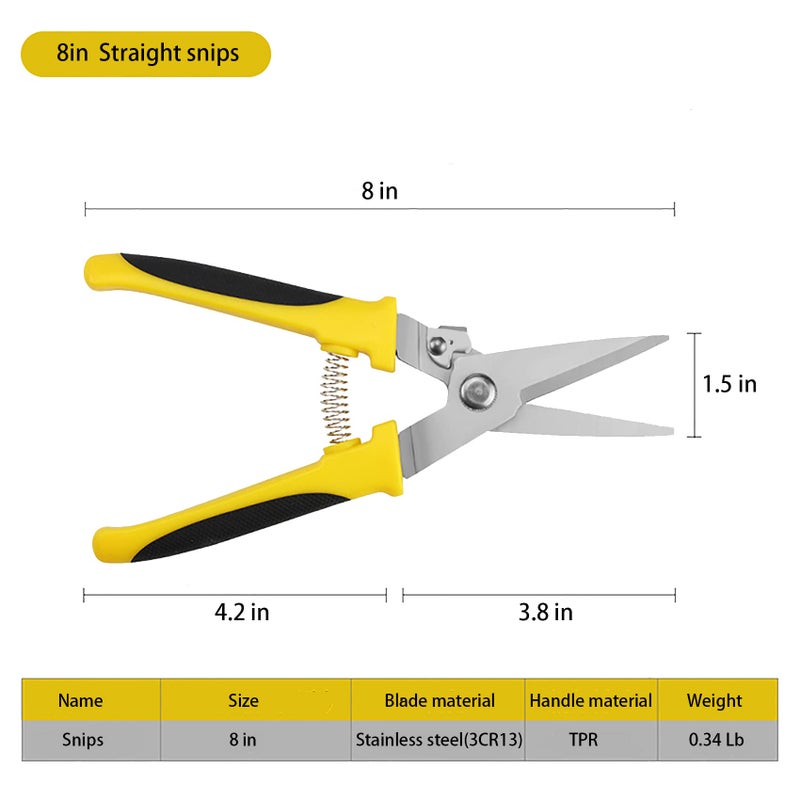 TOOLMAK Aviation Tin Snips 8 Inch Heavy Duty Metal Cutter  Straight Shears with Stainless Steel Blade & Comfort Grips  Multifunction Cutting of Branches  Cable Wires  Thin Iron  Cardboard(Right Hand) - Image 3